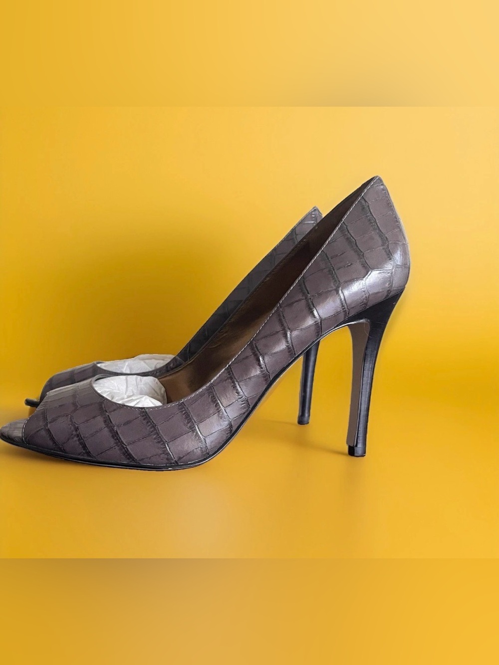 Enzo Angiolini Croc-Embossed Pointed Toe Pumps High Heels Stiletto Size10M Taupe